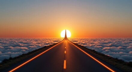 Obraz premium Road to Sunset Above Clouds Striking and Dreamy Travel Destination Image
