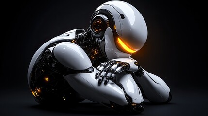 A pensive robot rests