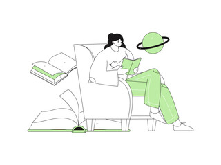 Character reading quietly vector concept operation hand drawn illustration
