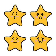 Cute emotion golden stars set hand drawing