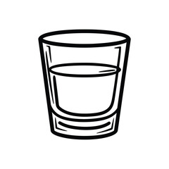 Water Filled Shot Glass with Bold Outline Isolated on Transparent Background