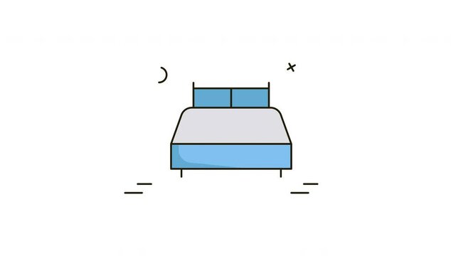 Animation Blue bed with white sheets and a headboard.
