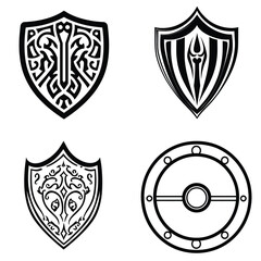 Four Shields Designs with Intricate Details and Bold Outline on Transparent
