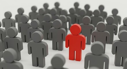 A Single Red Figure Amidst a Crowd of Gray Figures