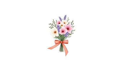 Obraz premium A floral bouquet of colorful flowers with a pink ribbon bow, perfect for a spring gift or holiday celebration