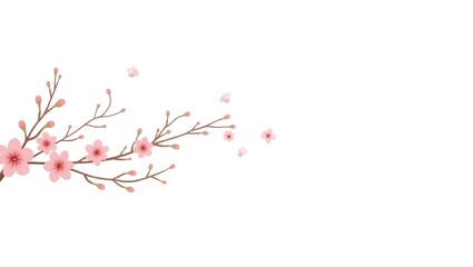 Spring cherry blossom branch with pink floral beauty isolated on white, a Japanese nature illustration