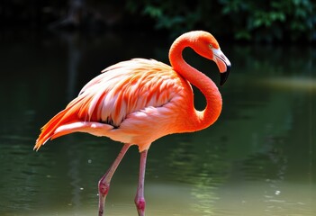 Fototapeta premium Vibrant flamingo standing gracefully by the water's edge