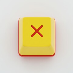 Obraz premium Bright Yellow Square Key with Red Cross Mark on Clean Background