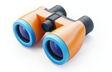 Orange and blue binoculars, modern design, isolated on white background