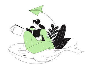 Character reading quietly vector concept operation hand drawn illustration
