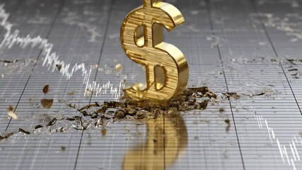 Dollar sign breaking through financial graph illustration decline in value - Powered by Adobe