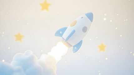 Colorful cartoon rocket illustration image