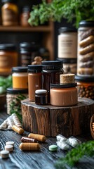 Bottled herbal products still life