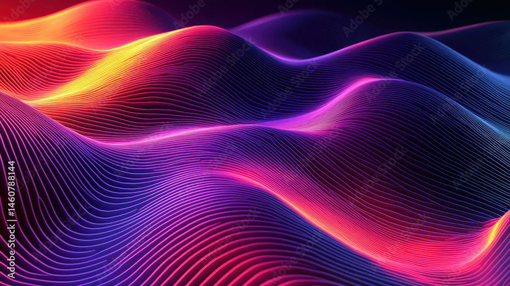 Poster an abstract 3d background features creatively illuminated lines forming realistic wave patterns in v