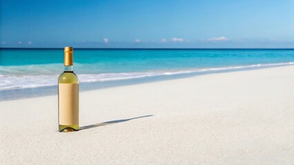 bottle of wine on the beach, bottle of wine on the sand on the beach by the sea