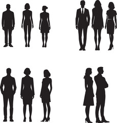 Silhouettes of people standing man and women group vector on white background