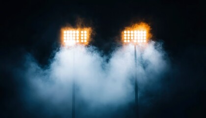 Fototapeta premium Stadium lights illuminate smoky night