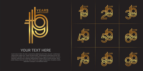 Anniversary logo type set with double line number. golden color can be use special moment