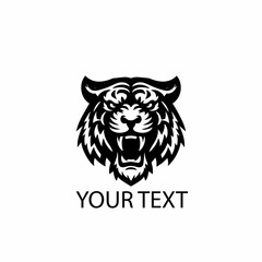 Tiger Head Logo – Monochrome Aggressive Wild Animal Vector on Isolated White Background