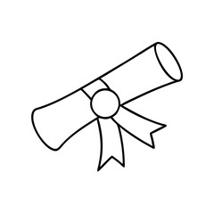 Diploma icon with ribbon in thin line style for education and certification