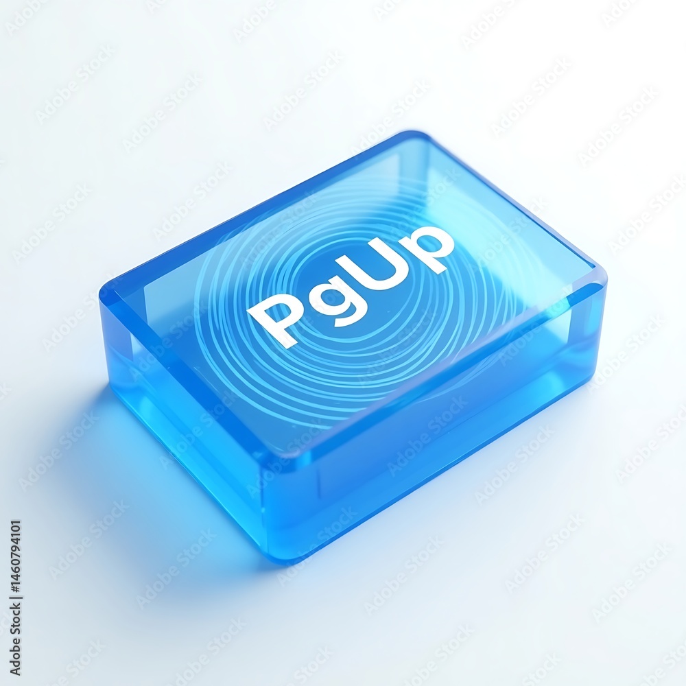 Poster pgup button with circular design on a light background, macro view