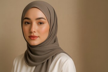 Confident portrait of Malay Muslim woman in hijab with soft lighting