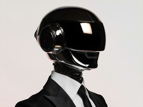 daft punk robot portrait black suit light background sharp lines and details
