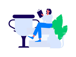 Obraz premium Character reading quietly vector concept operation hand drawn illustration 