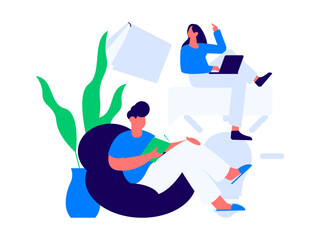 Character reading quietly vector concept operation hand drawn illustration
