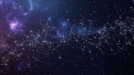 Obraz premium Stunning night sky filled with stars and constellations, outlined with delicate lines connecting the stars. The sky transitions from deep blue to a soft gradient, layered mountains creates a serene.