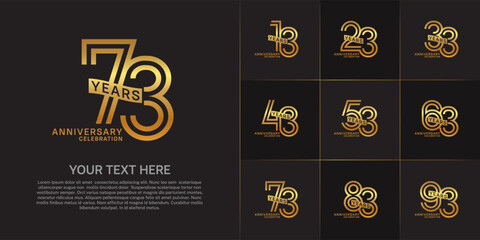 Anniversary logo type set with double line number. golden color with ribbon can be use special moment