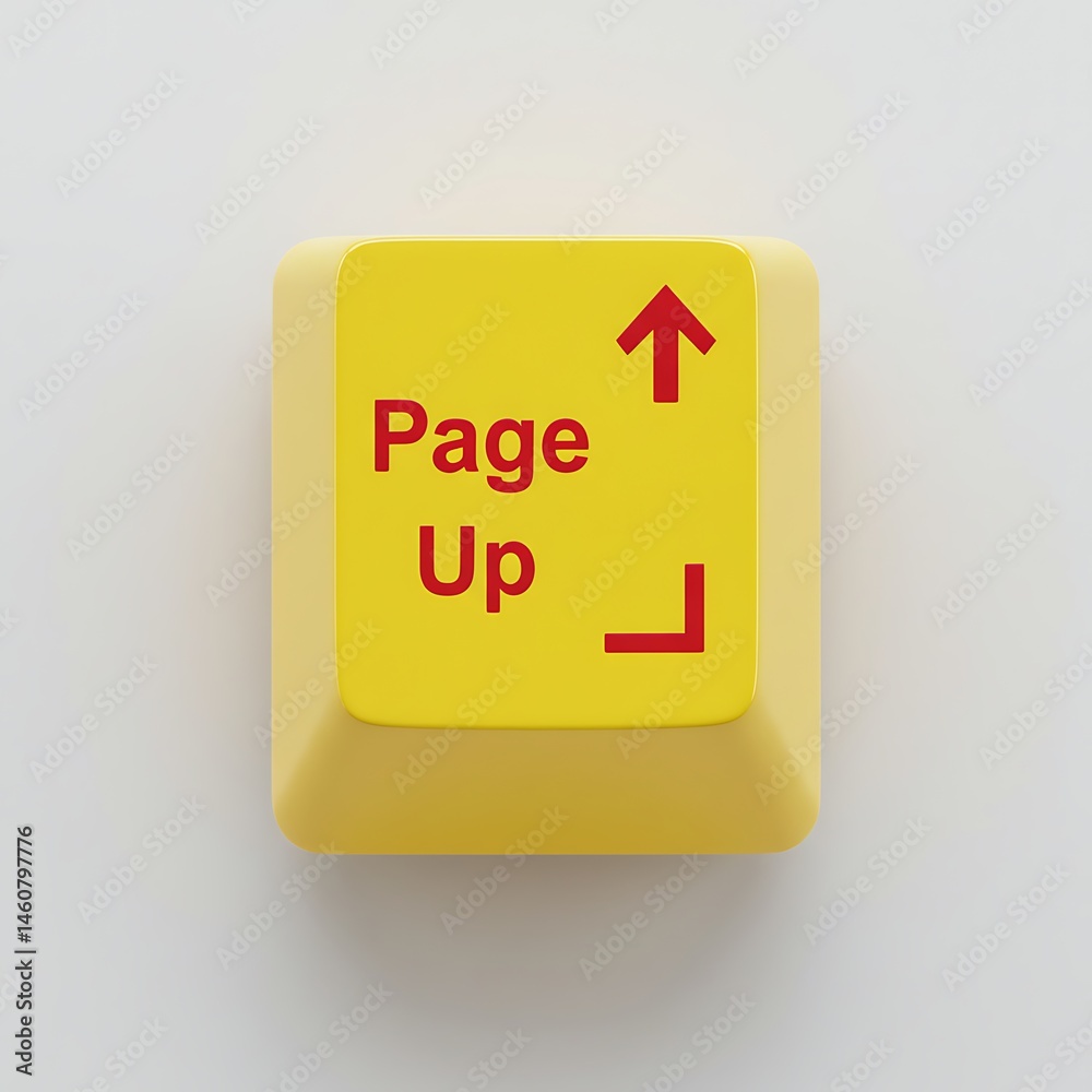 Poster yellow computer keyboard page up button with red arrow symbol