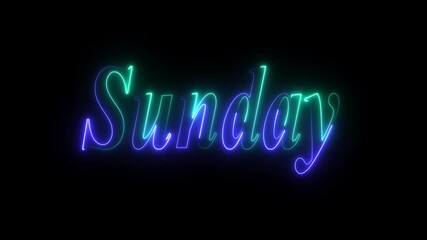 Glowing neon lines sunday text animation on black background. Seamless loop., sunday, . Weekend Text Animation. sunday neon sign animation. luxury sunday text animation. 4K Motion Graphics