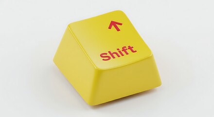 Yellow Shift Key with Red Arrow on White Background for Computer Use