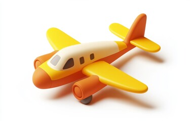 Fototapeta premium Cute, stylized toy airplane, bright yellow and orange