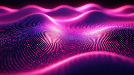 A vibrant 4K 3D background shows expressive pink and purple lines creating realistic waves from a low side angle, demonstrating depth and dimensional beauty.