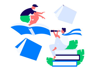 Character reading quietly vector concept operation hand drawn illustration
