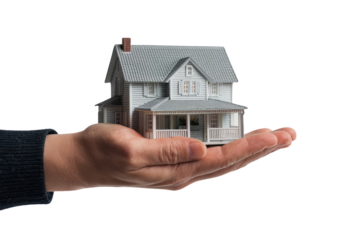 house in hand on white background, real estate concept