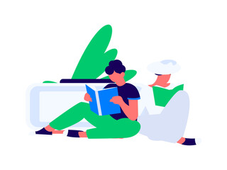 Character reading quietly vector concept operation hand drawn illustration
