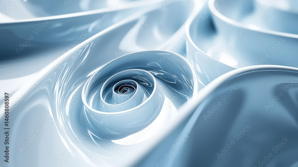Poster a realistic 4k 3d background showcases intricate fluid spirals with a mesmerizing side angle view, c
