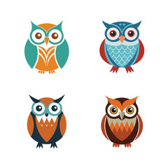 Colorful cartoon owl illustrations collection suitable for childrens designs or educational materials