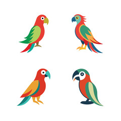 Colorful parrot illustrations with transparent background for graphic design projects
