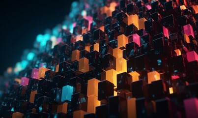 Fototapeta premium Colorful Abstract 3D Cubes Arrangement with Light Effects