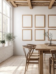 Fototapeta premium Modern Minimalist Dining Room with Natural Light and Wooden Elements