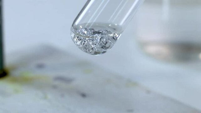 Close-Up of Bubbling Reaction in Test Tube