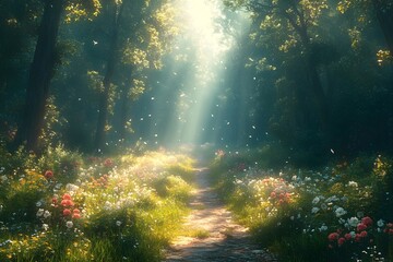 Obraz premium 木々の間から差し込む木漏れ日の写真①