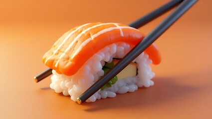 Sushi roll with chopsticks, 3D minimalist design
