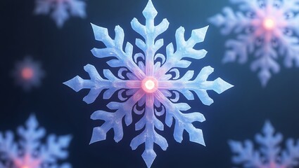 Snowflake with intricate patterns, 3D icy texture