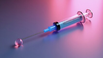 Syringe with liquid droplet, 3D medical icon