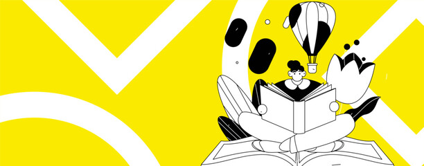 Character reading quietly vector concept operation hand drawn illustration
